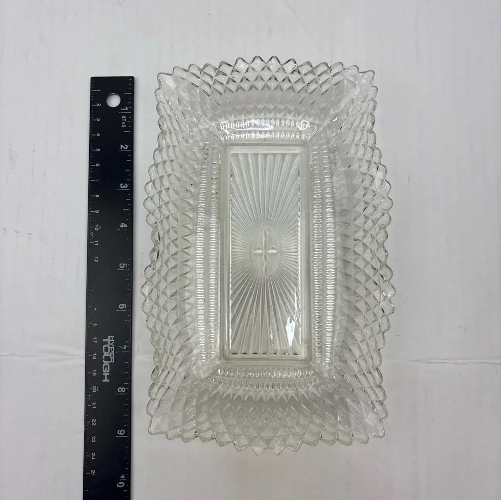 Vintage Federal Glass 9” Serving Dish Traditions Diamond Point Wave Rectangle